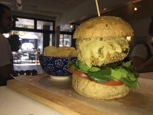 Vegetarian burger at The Cozy Corner in Taupo