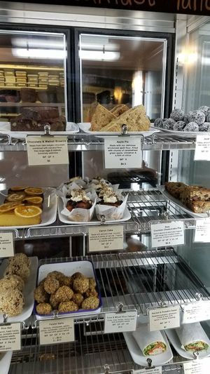 Clearly labelled sweet & savoury cabinet options at The Cozy Corner in Taupo