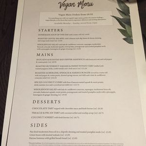 Vegan menu at The Ship Inn in Lymington