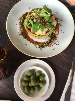 MOROCCAN-INSPIRED CAULIFLOWER TART & OLIVES at The Ship Inn in Lymington