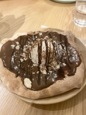 chocolate pizza  at Purezza Camden in London