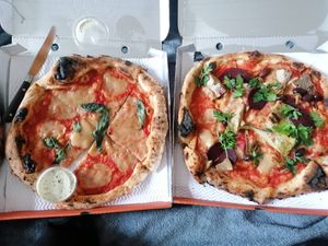 Takeaway pizzas at Purezza Camden in London