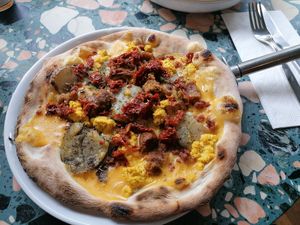 Breakfast pizza at Purezza Camden in London