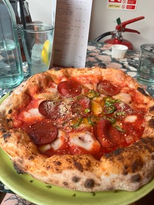 the honey pepperoni pizza. just fantastic at Purezza Camden in London