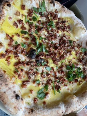 Carbonara pizza  at Purezza Camden in London