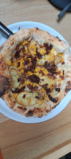 Breakfast pizza at Purezza Camden in London