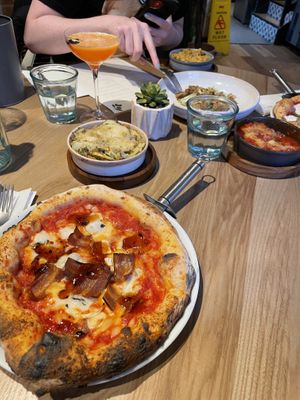 front: 4 cheese. Middle: roasted potatoes   at Purezza Camden in London