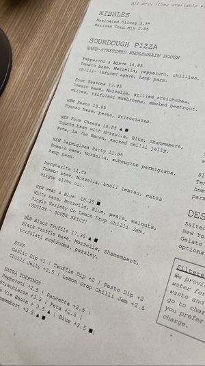 Pizza menu  at Purezza Camden in London