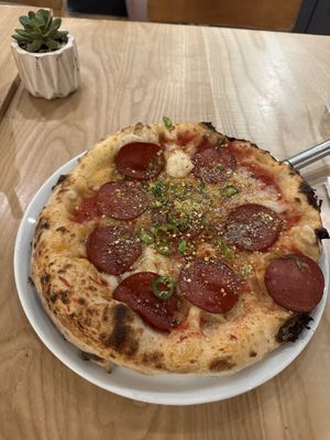 Pepperoni and Agave Pizza  at Purezza Camden in London