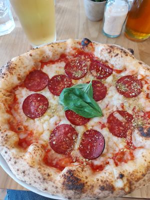 Margherita with pepperphoni & hemp parmesan 😍 at Purezza Camden in London