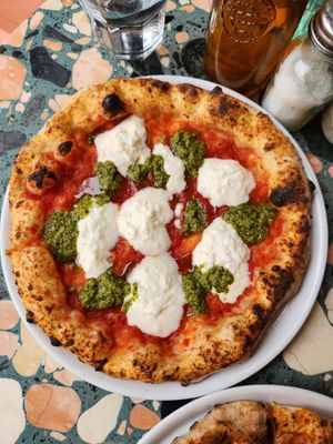 Pesto pizza. at Purezza Camden in London