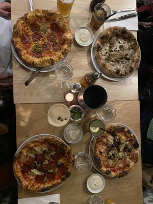 Four vegan pizzas  at Purezza Camden in London
