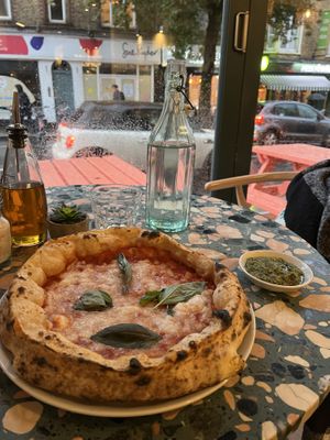 Margarita Pizza and Pesto   at Purezza Camden in London