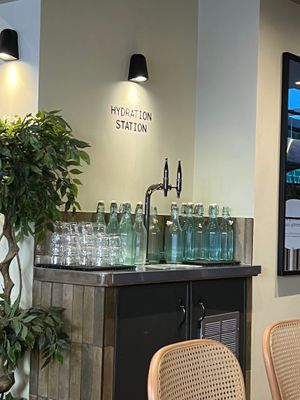 Cost £1 for the reusable glass bottle and the money goes to charity at Purezza Camden in London