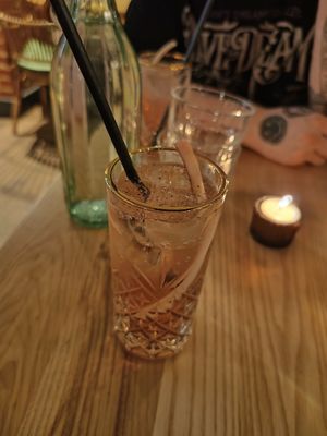 Rhubarb and pink peppercorn mocktail at Purezza Camden in London