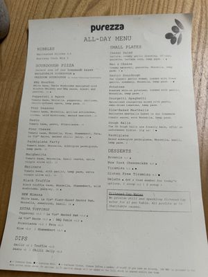 Menu, March 2024  at Purezza Camden in London