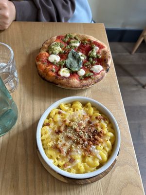 Individual pizza and Mac n cheese (both gluten free and vegan)  at Purezza Camden in London