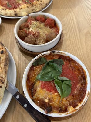 Vegan meatballs and aubergine parmigiana   at Purezza Camden in London