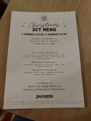 The menu!  at Purezza Camden in London