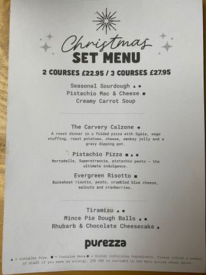 Christmas Set Menu 2024 at Purezza Camden in London