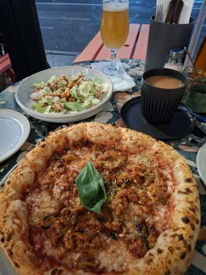 Vegan pizza and salad at Purezza Camden in London