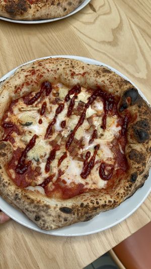 Four cheese with bacon and chilli jam  at Purezza Camden in London