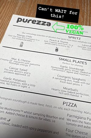 Menu!  at Purezza Camden in London