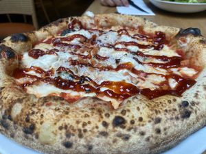 Four cheese pizza  at Purezza Camden in London
