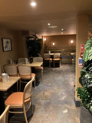 Seating downstairs  at Purezza Camden in London