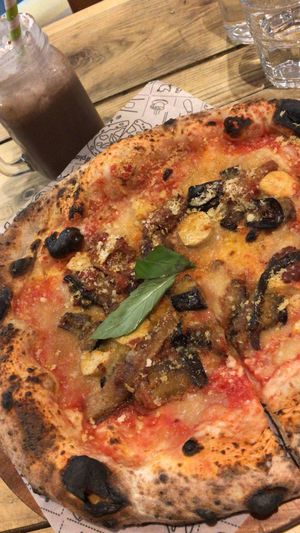 Parmigiana pizza and oreo milkshake at Purezza Camden in London