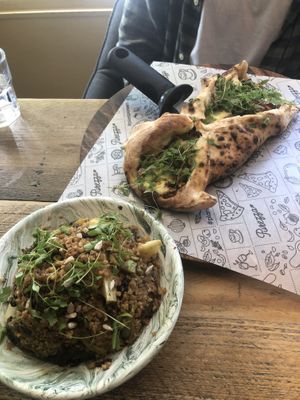 pure bowl and the calzone, both delicious at Purezza Camden in London