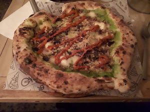 One of the special menu items from February 2019: a heart-shaped pizza at Purezza Camden in London