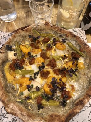 The special pizza LAUGHING PIG at Purezza Camden in London