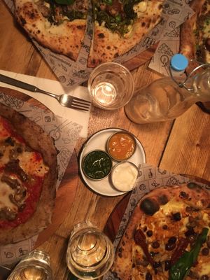 Vegan pesto, garlic mayo & banana dips at Purezza Camden in London