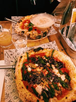 The best pizza I’ve ever eaten. The gingerbread hug -cocktail was also something beyond my understanding.  at Purezza Camden in London