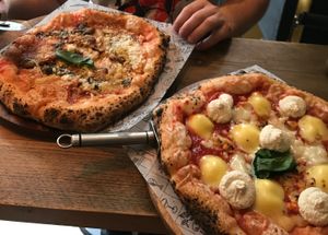 4 cheese pizza & another (I can’t remember the name)! at Purezza Camden in London