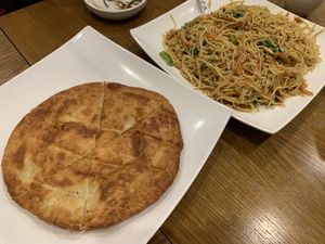 Mixed Vegetable Noodles and Vegetarian pancake (no egg but also no shallots??)  at Sydney Dumpling King in Burwood