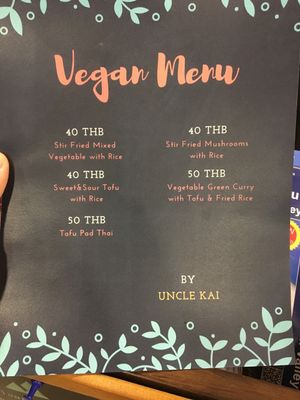 Separate vegan menu at Basecamp Coffee House in Chiang Mai