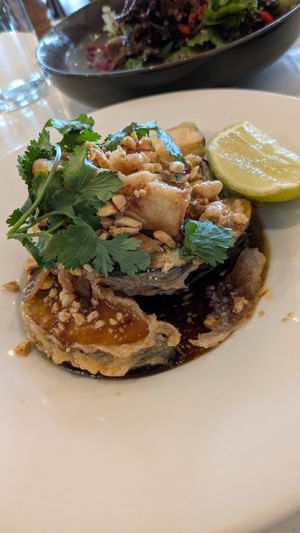 Tempura aubergine at Vans  in Cottesloe