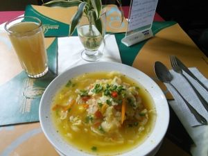 Very nice vegetable soup plus 'emoliente' at Bircher-Benner in Lima