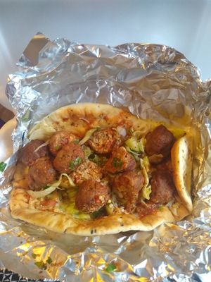 Vegan meatball kebab with chilli sauce at Mogador in Leeds