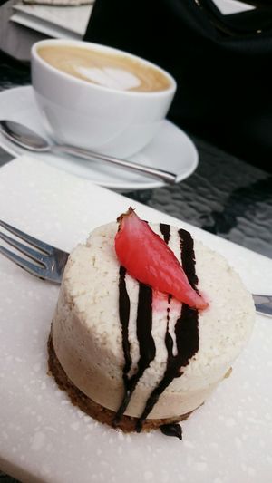 bounty cake and almond latte at Craft Cafe in Kyiv
