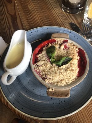 Vegan apple and blackberry crumble  at The Church Mouse in Chester-le-street