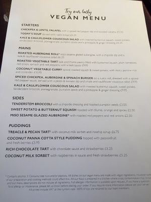  Vegan menu at The Church Mouse in Chester-le-street