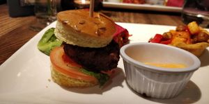 Close up of moving mountains burger. at The Church Mouse in Chester-le-street