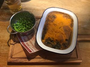 vegan shepherds pie (with sweet potato mash on top!) loved it at The Hornbrook Inn in Horsham