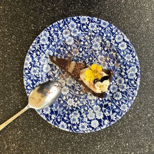 Coconut and chocolate vegan torte with fresh almond cream  at The Hornbrook Inn in Horsham