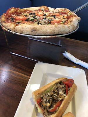 Medium pizza and tempeh hoagie, veganized! at Mellow Mushroom in Lima