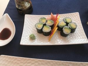 The very tasteful vegan sushi with avocado and ginger  at Jazmin in Tenerife
