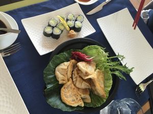 Vegan DUMPLINGS and vegan avocado Sushi  at Jazmin in Tenerife
